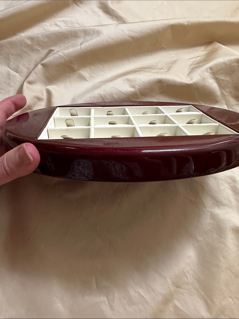 Oval Burgundy and Cream Jewelry Display Tray - Picture 3 of 4